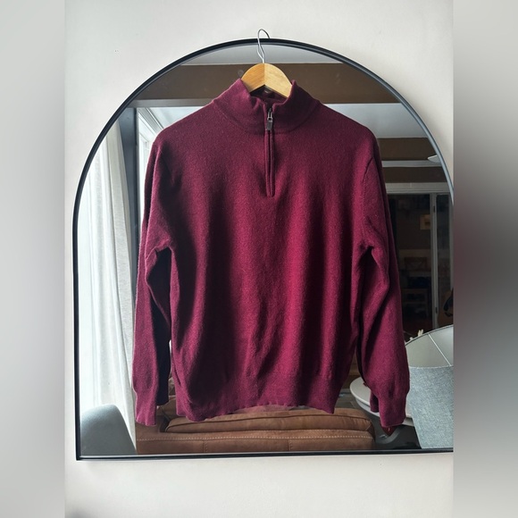 Jos. A. bank. | mens italian wool burgundy quarter zip | side large - Picture 2 of 6